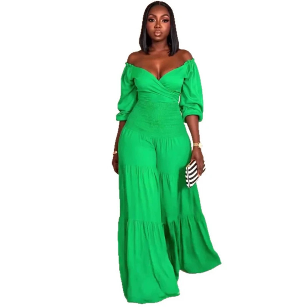 ZARA Sexy Off Shoulder Crop Top High Waist Pleated Pants African Fashion Set
